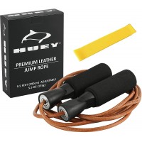 HUEY Sport Leather Jump Rope Skipping Rope for Speed Quiet Training Boxing MMA Cardio Crossfit Fitness Workout Indoor and Outside Exercise for Adult Kids Men and Women 5.5 oz - B7R8NOWT1