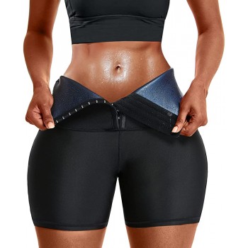 baxobaso Sauna Sweat Short Pants Suits for Women High Waist Slimming Shorts Compression Thermo Workout Body Shaper Thighs - BGMIF1YSS