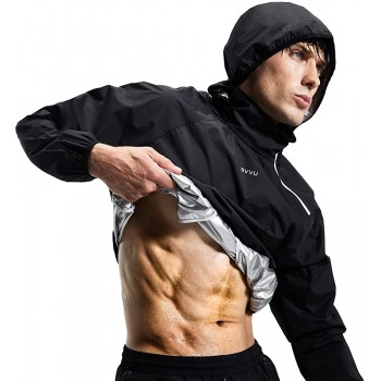 BVVU Sauna Suit for Men Women Zipper Sweat Sauna Jacket Pant Gym Workout Sweat Suits with Hood Slimming Training Bodyshaper - B49JGWYR3