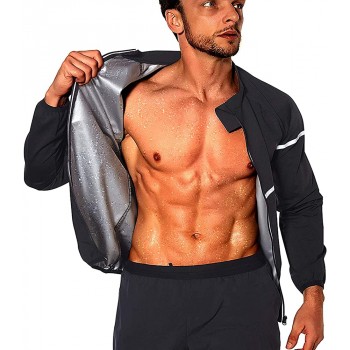 NINGMI Sauna Suit for Men Sweat Long Sleeve Shirt Jacket Workout Body Shaper Zipper Tank Top Slimming Fitness Trainer Gym - BAR77TPEI