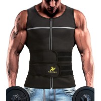 NINGMI Sauna Vest for Men 2 in 1 with Waist Trainer Sweat Workout Tank Top Neoprene Suit Zipper Shirt Slimming Belt Gym - BENC5CSXX