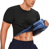 REDPAI Sweat Sauna Suits Men Polymer Zipper Sauna Shirt Short Sleeve Waist Trainer Heat Trapping Compression Sauna Vest - BXHRB8OE1