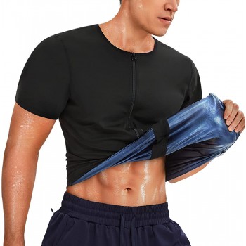 REDPAI Sweat Sauna Suits Men Polymer Zipper Sauna Shirt Short Sleeve Waist Trainer Heat Trapping Compression Sauna Vest - BXHRB8OE1