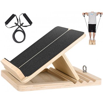 Professional Wooden Slant Board,Adjustable Incline Board and Calf Stretcher,Stretch Board with Non-Slip Surface and Stretch Resistance Tube,Extra Heel Protection Design for Plantar Fasciitis Exercise - BP0SXM1BT