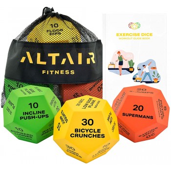 Altair Exercise Dice Full Body HIIT Workout Perfect for Home Gym Bodyweight Workout Strength Training & Cardio Three 12-Sided Workout Dice Illustrations & Mesh Bag - BDA8UUU0V
