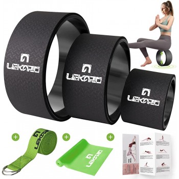 Yoga Wheel Set for Back Pain 3 Pack Stretching Back Roller Wheel with Yoga Strap & Resistance Band Great for Improving Flexibility & Backbend Deep Tissue Massage Size 13 10.5 6.5'' - BH4W7979I