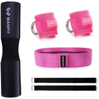 W WAISFIT Athletics Squat Barbell Pad for Woman & Pair of Ankle Straps for Cable Machines,Hip Thruster Foam Squat Bar Neck Pad & 2 Pink Leg Kickback Straps Gym Bundle Pink - BL41JL03B