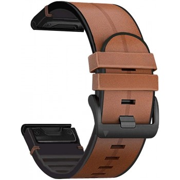 Abanen for Garmin Fenix 7X Fenix 6X Fenix 5X Watch Band Quick Easy Fit 26mm Soft Genuine Leather Hybrid Silicone Sweatproof Wristband Strap for Fenix 5X Plus,Tactix Delta,Fenix 3,Enduro - BYNUBDMGY