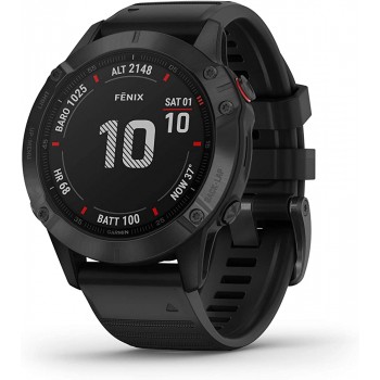 Garmin Fenix 6 Pro Premium Multisport GPS Watch Features Mapping Music Grade-Adjusted Pace Guidance and Pulse Ox Sensors Black - B6PXSH3SD
