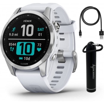 Garmin Fenix 7S Multisport GPS Touchscreen Smartwatch Silver with Whitestone Band 30 mm Display with Wearable4U Power Bundle - B7K4EUEN5