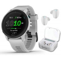 Garmin Forerunner 745 GPS Running and Triathlon Smartwatch Whitestone with Wearable4U White Earbuds with Charging Power Bank Case Bundle - B3Z2CO831