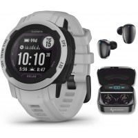 Garmin Instinct 2S Small-Sized Solar GPS Rugged Outdoor Smartwatch Mist Gray with Multi-GNSS Support with Wearable4U Black Earbuds Bundle - BHL6JCN6P