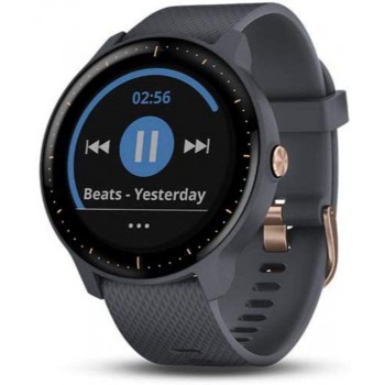 Garmin Vivoactive 3 Music Multisport GPS Watch with Music Storage Built-in Sports Apps Automatic Sync and Supports Spotify Granite Blue with Rose Gold Hardware Renewed - BHFXG67SU