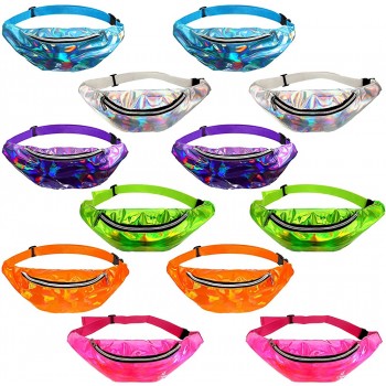 12 Pieces Holographic Fanny Packs Shiny Neon Waist Bags Waterproof 80s Running Fanny Pack Outdoor Sport Waist Pack with Adjustable Belt for Women Men Girls Kids Outdoor Running Cycling 6 Colors - BECQHQGRZ