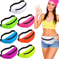 Weewooday 7 Pieces Neon Fanny Pack 80s Party Waist Bag Adjustable Waist 2 Zipper Travel Running Fanny Pack for Rave Party Women - BYX82I6KV