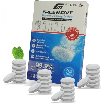 FREEMOVE Water Bottle Cleaner Cleaning Tablets 24-Pack for Hydration Bladders Water Bottles Travel Mugs Thermos Reservoirs Coffee Tumblers - B4LS0KFSJ