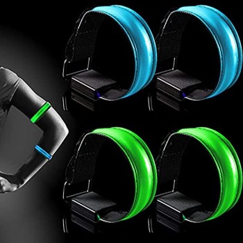 4 Pieces Reflective Sports Wristbands for Runners Reflective Running Gear Wristband Bracelet for Jogger Biker Walker Blue Green - B2YZ22PWJ