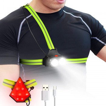 elesall Night Running Lights USB Rechargeable LED Chest Light with Back Warning Light Reflective Running Vest Gear Safety Light with 90°Adjustable Beam Waterproof Running Lights for Joggers - BT547Y50Z