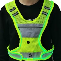 Fongmore 360°High Visibility Vest Rechargeable LED Running Cycling Hiking Reflective Safety Vest With Large Pocket for Men Women & Kids Green Color - BXTYLG9IX
