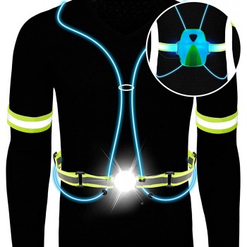 LED Reflective Running Vest with Front Light Adjustable High Visibility Warning Lights - BJ6WOEAVT