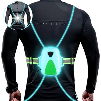 LED Reflective Running Vest with Front Light Running Lights for Runners High Visibility Multicolored LED Lights with Adjustable Elastic Belt Safety Vest for Men Women Running,Cycling or Walking - BNUPKE3IV