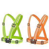 Reflective Night Running Vest with 360°High Visibility Adjustable Safety Vest Outdoor Fits Running Walking,Cycling,Hiking Walking,Dog Walk（2 Pack） Green and Orange … - B6JGIC0UB