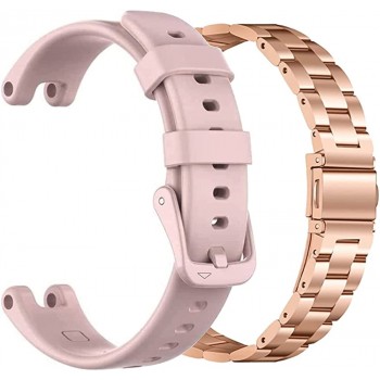 EANWireless Compatible for Garmin Lily Band Silicone Sport Strap + Metal Classic Stainless Steel Replacement Slim Accessory Fit for Garmin Lily Smartwatch Women Dressy Rose Gold+Pink - BSIIS5P69
