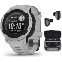 Garmin Instinct 2 Solar GPS Rugged Outdoor Smartwatch Mist Gray with Multi-GNSS Support with Wearable4U Black Earbuds Bundle - BGPND1SWC