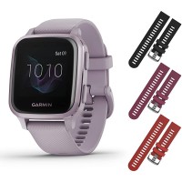 Garmin Venu Sq GPS Fitness Smartwatch and Included Wearable4U 3 Straps Bundle Black Berry Red Lavender Purple 010-02427-02 - B99QP379A