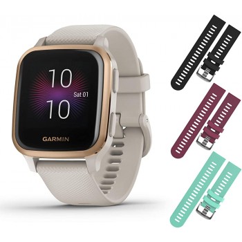 Garmin Venu Sq Music GPS Fitness Smartwatch and Included Wearable4U 3 Straps Bundle Black Berry Teal Light Sand Rose Gold 010-02426-01 - B1UZIDXNI