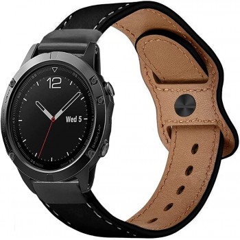Hepsun Compatible with Garmin Fenix 6 Pro Band 22mm Eay-fit Crazy Horse Leather Watch Strap Bracelet Replacement Bands for Fenix 5 Fenix 6 Fenix 5 Plus Forerunner 945 Approach S60 S62 SmartwatchesBlack - B5W7DAPLF