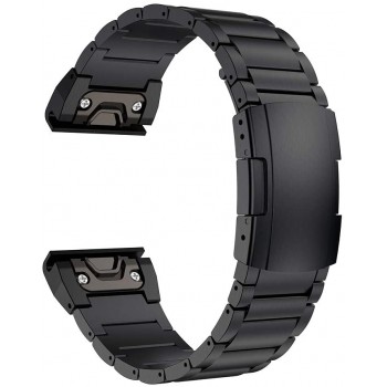 LDFAS Fenix 7X 6X 5X Plus Band 26mm Titanium Metal Quick Release Easy Fit Watch Strap with Double Button Clasp Compatible for Garmin Fenix 7X 6X Pro 5X 5X Plus 3 3HR Smartwatch Black - BLNURUMWS