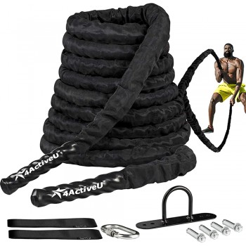 4ActiveU Battle Rope 30 40 50ft Length Heavy Battle Exercise Training Rope Workout Rope Fitness Rope for Strength Training Home Gym Outdoor Cardio Workout Anchor Included 1.5 Inch Diameter - B7OP3R8NO