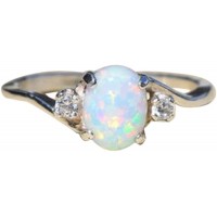Hao571 Women's Exquisite Silver Ring Oval Cut Fire Opal Diamond Jewelry for Birthday Bridal Engagement Party Band Rings - BQUAY674H