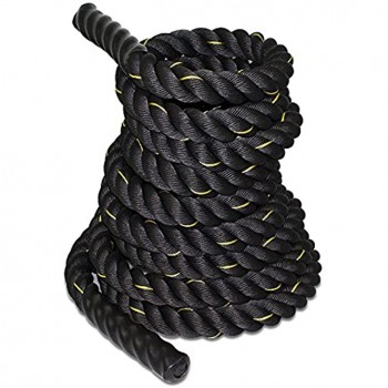 HomGarden 1.5'' Diameter 30 40 50 Feet Length Battle Rope Exercise Core Strength Training Muscle Workout Fitness Poly Dacron Rope for Gym Home Equipment Black - B0OQ5AGB5