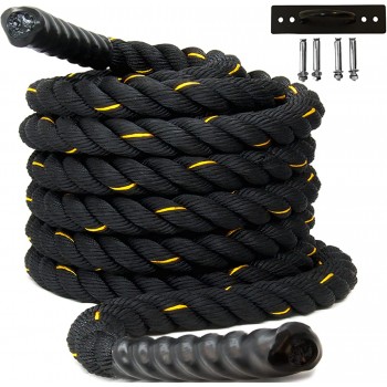 TOPITOP Battle Ropes with Anchor Kit Perfect Workout Ropes for Home Gym or Outdoor. Poly Dacron Exercise Rope for Professional Training 30 ft x 1.5 - B349VZP9T
