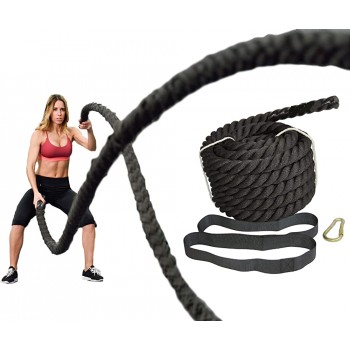 X-Factor Battle Rope 1.5” Diameter 100% Poly Dacron 40 FT Length Exercise Equipment Home Gym & Strength Training Cardio Workout Fitness Exercise Rope Anchor Durable Protective Sleeve Black Yellow - BX4X9THV9