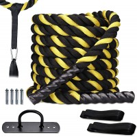 XGEAR Heavy Battle Rope Workout Rope with Upgraded Polyester Cover Anchor Strap Wall Mount Kit,Undulation Ropes for Home Gym Outdoor Strength Training Cardio Workout Yellow - BHHQ8NMR1