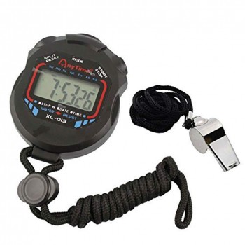 AKOAK Sports and Referee Digital Stopwatch Timer W Bonus Stainless Steel Coach Whistle with Lanyard - B2RAN9JSS
