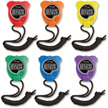 Champion Sports Stopwatch Timer Set: Waterproof Handheld Digital Clock Sport Stopwatches with Large Display for Kids or Coach Bright Colored 6 Pack - B8KFP95K1