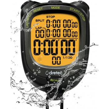 Dretec Digital Sports Stopwatch Countdown Timer Lap Split with Clock Calendar Alarm IPX7 Waterproof Extra Large LCD Display for Running Swimming Referee Coaches Training - B1CCJRDQ0