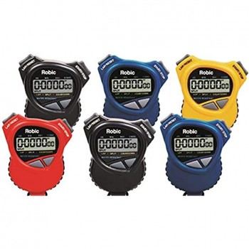 Robic 1000W Dual Stopwatch with Countdown Timer- 6 pack assortment. Most comfortable stopwatch ever Soft rubber grips. Use it for Swimming Fitness Track Running Training Racing - BED7JKBOD