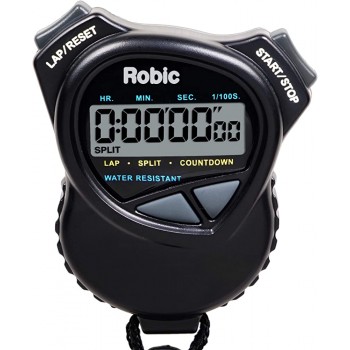 Robic 1000W Dual Stopwatch with Countdown Timer- Black- Water Resistant- Huge LCD Display to Hold and Use - BBHNAVMTV