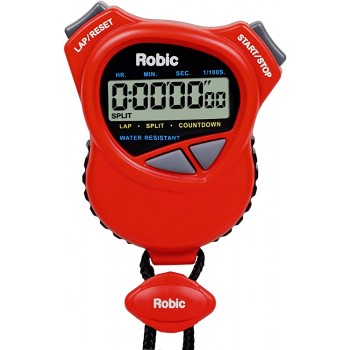 Robic 1000W Dual Stopwatch with Countdown Timer- Red. Most Comfortable Stopwatch Ever Soft Rubber Grips. Use it for Swimming Fitness Track Running Training Racing. America's Timer. - B0CZUG35R