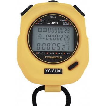 ZCTIMYI Sports Stopwatch Timer 10 Lap Split Memory Stopwatch with Countdown Timer Shockproof Digital Stopwatch for Running Swimming Sports Training Yellow - BLVI3YQT0