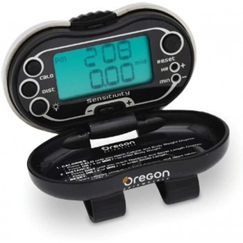 Oregon Scientific PE326CA Pedometer with Calorie Counter Digital 12-hour Clock HiGlo Backlight Measures Distance Walked and Calories Burned Step Counter LCD Screen Display - B26QCCTQE