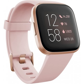Fitbit Versa 2 Health and Fitness Smartwatch with Heart Rate Music Alexa Built-In Sleep and Swim Tracking Petal Copper Rose One Size S and L Bands Included - BQICV17OX
