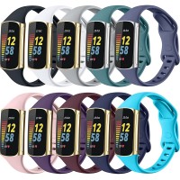 [10 pack] Osber Slim Bands Compatible for Fitbit Charge 5 Soft Silicone Replacement Wristbands for Women Men Black White Gray Sand Pink Pine Green Navy Blue Plum Blue Gray Teal - BTEHKELPM
