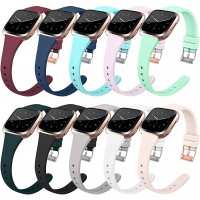 10 Pack Slim Bands Compatible with Fitbit Versa Fitbit Versa 2 Fitbit Versa Lite for Women Men Soft Silicone Replacement Wristbands with Metal Buckle - BK4YILTRA