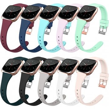 10 Pack Slim Bands Compatible with Fitbit Versa Fitbit Versa 2 Fitbit Versa Lite for Women Men Soft Silicone Replacement Wristbands with Metal Buckle - BK4YILTRA